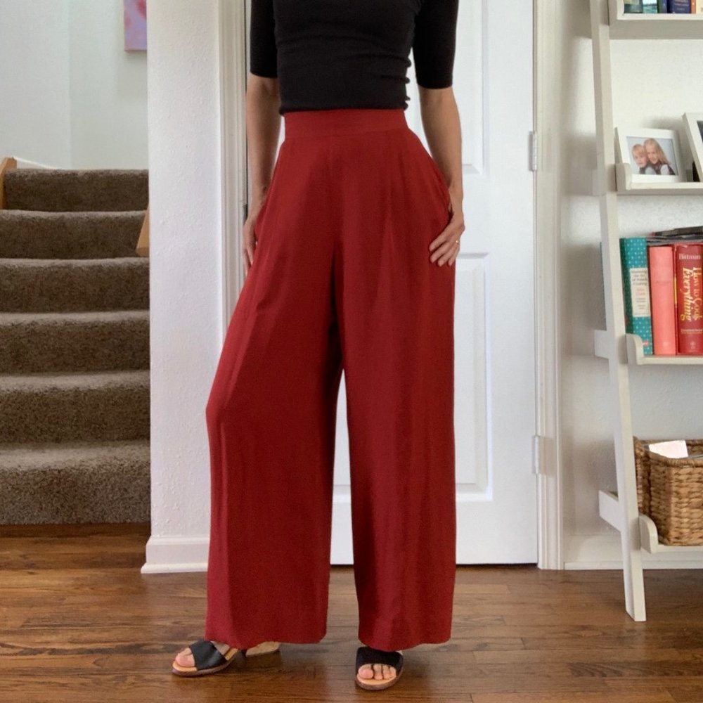 Silk Burgundy Nic Janik Wide Leg Dress Pants
